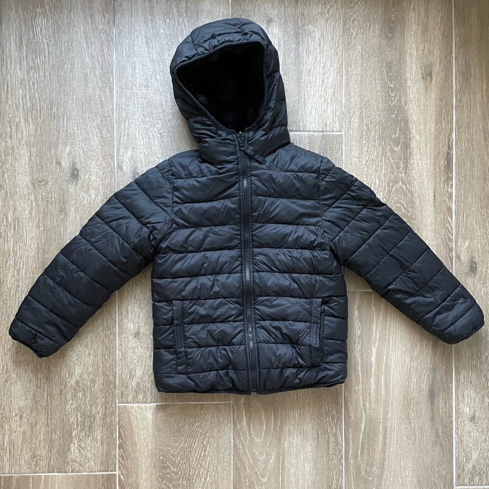 Lands End Reversible Black Fuzzy Lined Synthetic PrimaLoft Puffer Jacket - M / 8